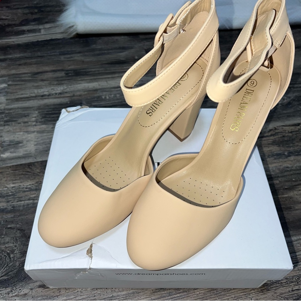 Nude Closed Toe Chunky Heels